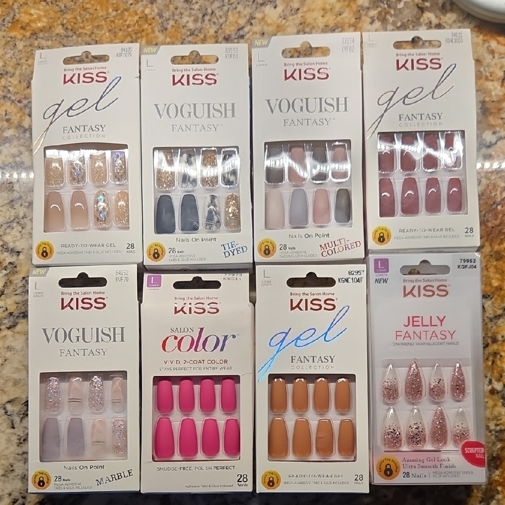 KISS Nail Collection with Pink, Tan, and Glitter Designs